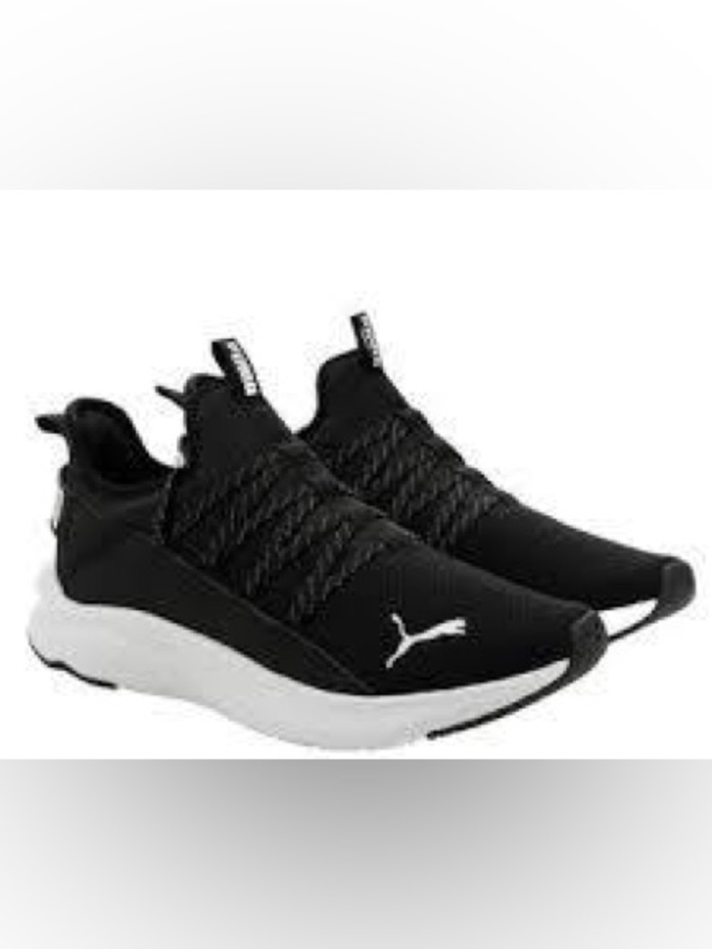 Puma Black and White Slip-On Knit Sneakers size 9 NWT